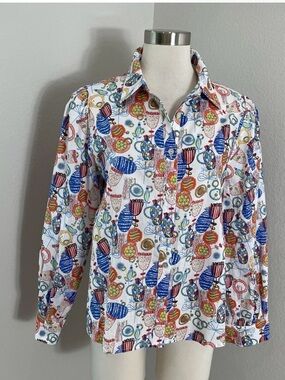 NEW Jodifil Artsy Abstract Button Up Blouse Colorful